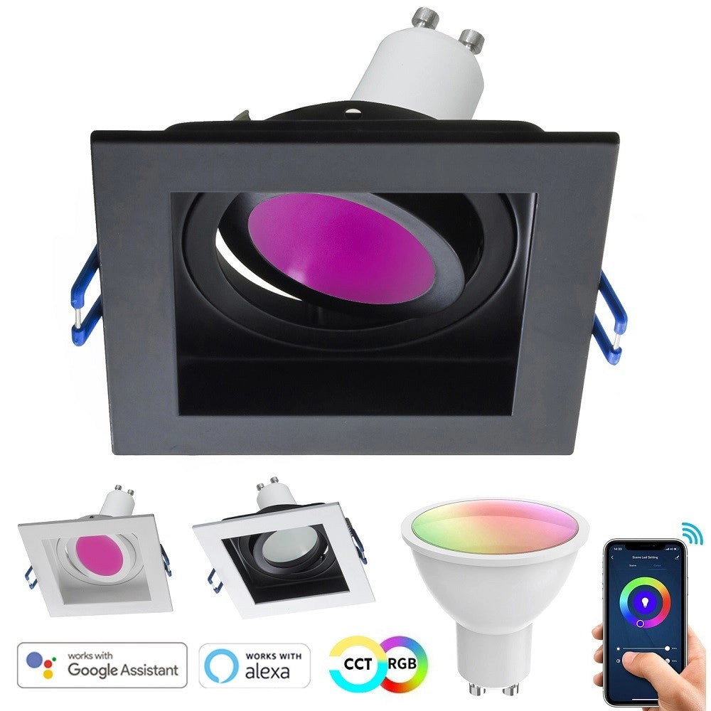 Trade Shop - Faretto Led Incasso Quadrato Smart Alexa Google Lampada Gu10 5w Wifi Rgb Cct 9cm -