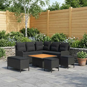 Set di Mobili con cuscino 7 pcs Nero Rattan in PE