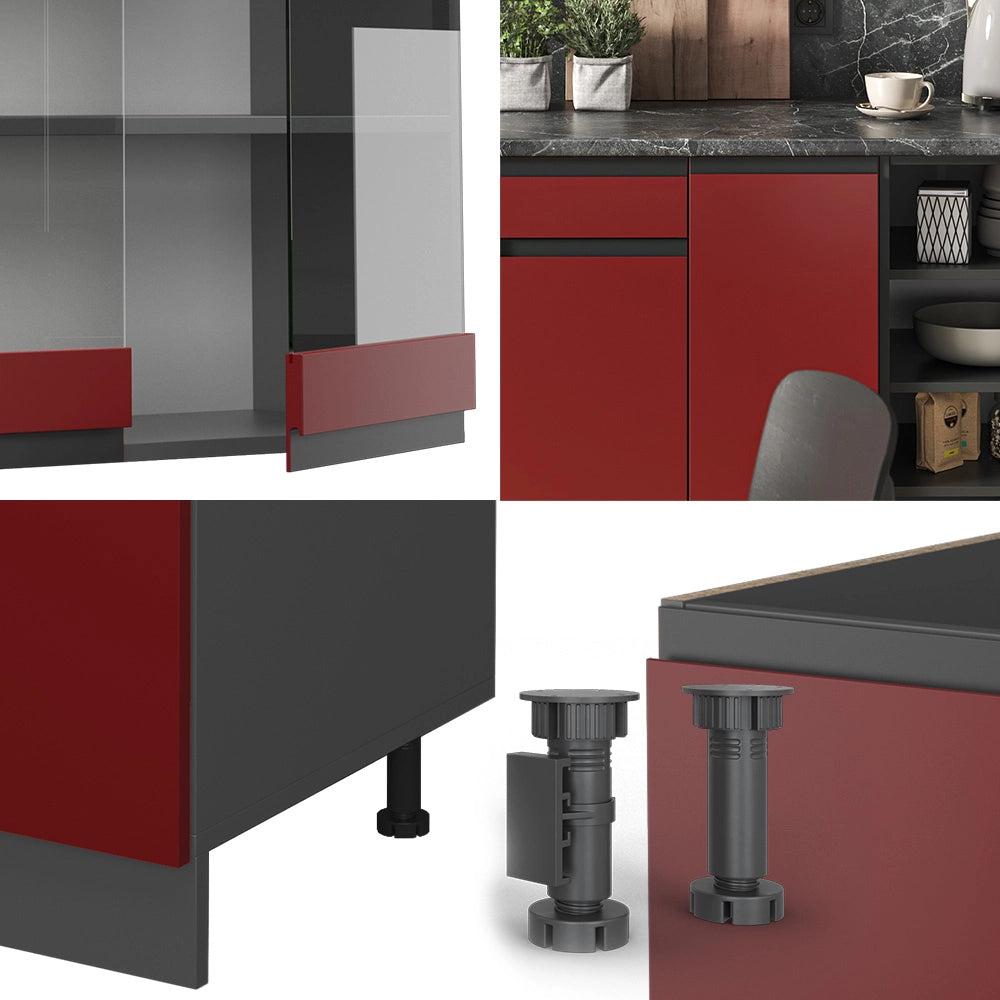 Cucina componibile R-Line Rosso/Antracite 240 cm J-Shape, PL Antracite Vicco