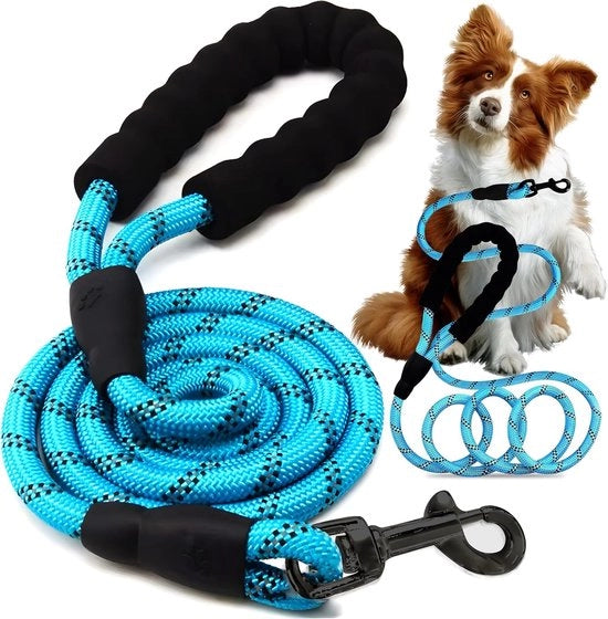 Guida per Cane Adattabile Riflettente con Maniglione Pieno 150 cm - Guida di Allenamento Resistente per Corsa - Blu