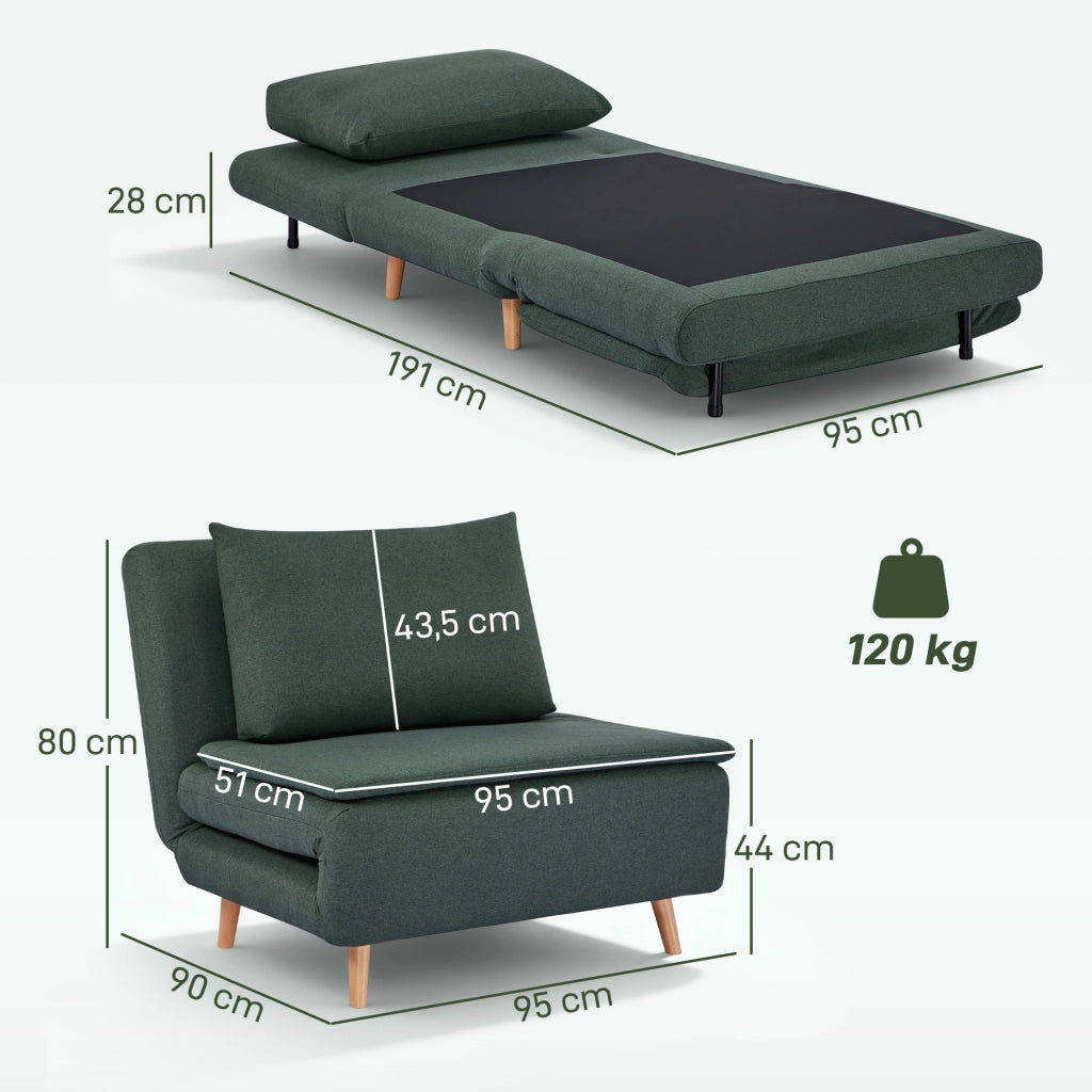 Letto Poltrona Imbottito ¨C Zephmum ¨C Verde Scuro Legno di Faggio