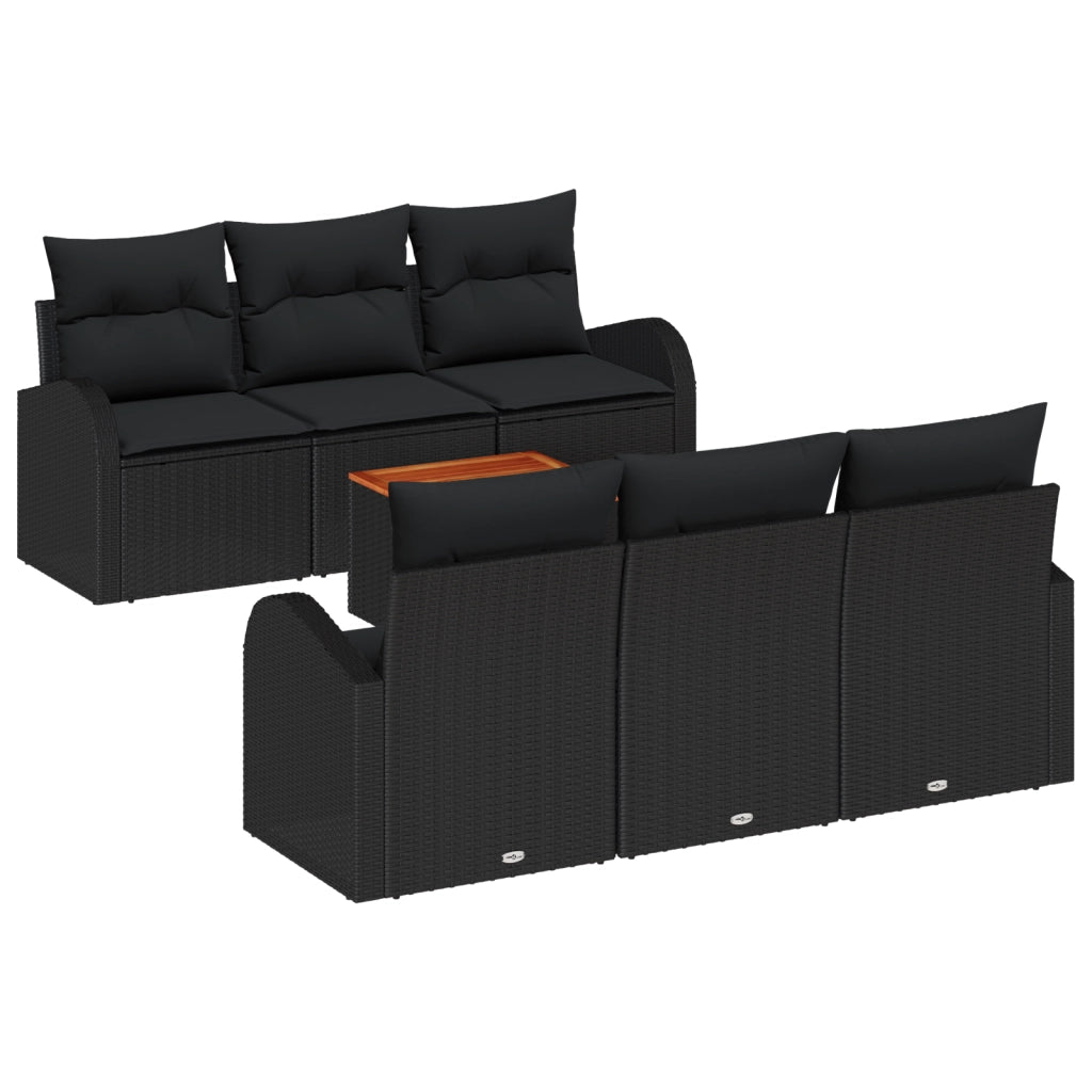 Set Divano Giardino 7 Pezzi con Cuscini Rattan Nero Acciaio