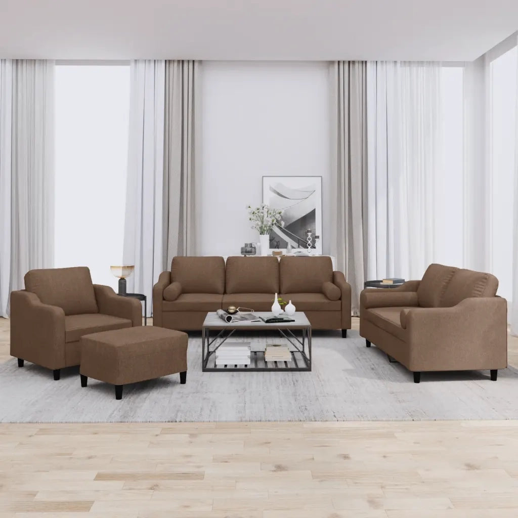 Set di Divani 4 pz con Cuscini Marrone in Tessuto 3201797
