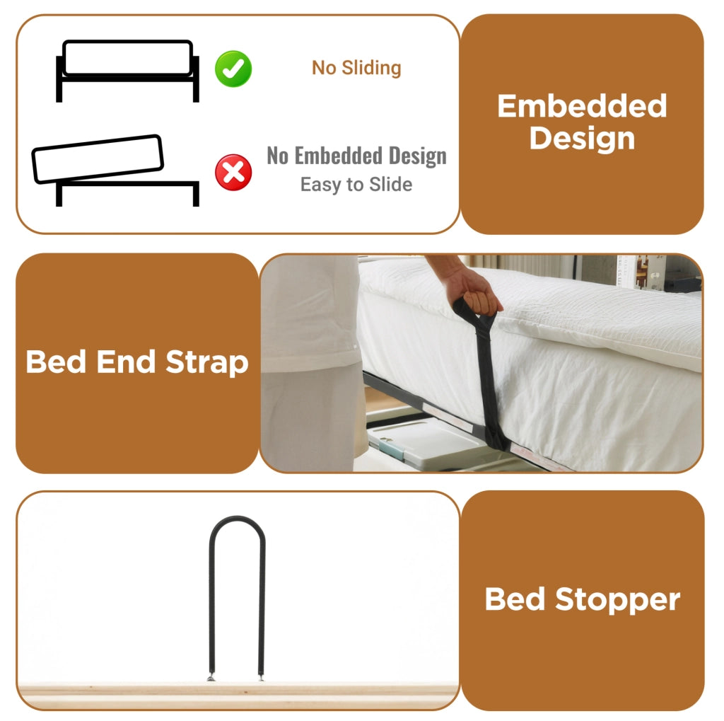 Letto imbottito ULEVR 90x200 cm con contenitore idraulico, LED e ricarica USB/USB-C, beige
