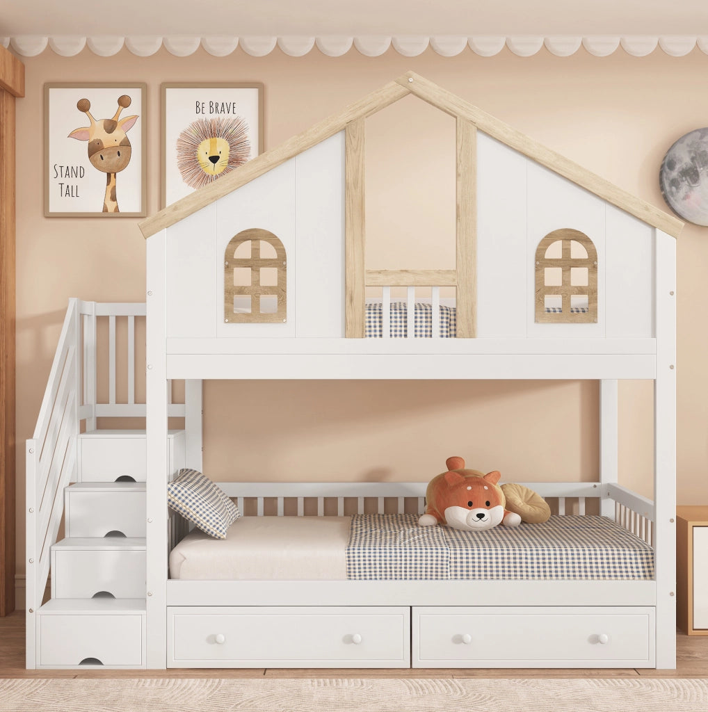 Letto a castello per bambini 90x200 cm bianco e naturale