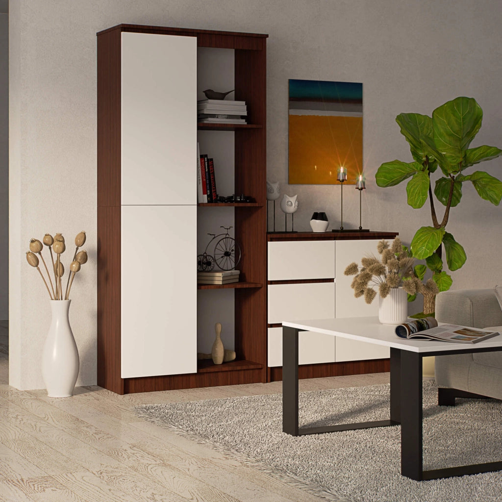 Armadio da ufficio AKORD R80 Wengé 80 cm 1 anta inserto frontale Bianco 80x35x180 cm
