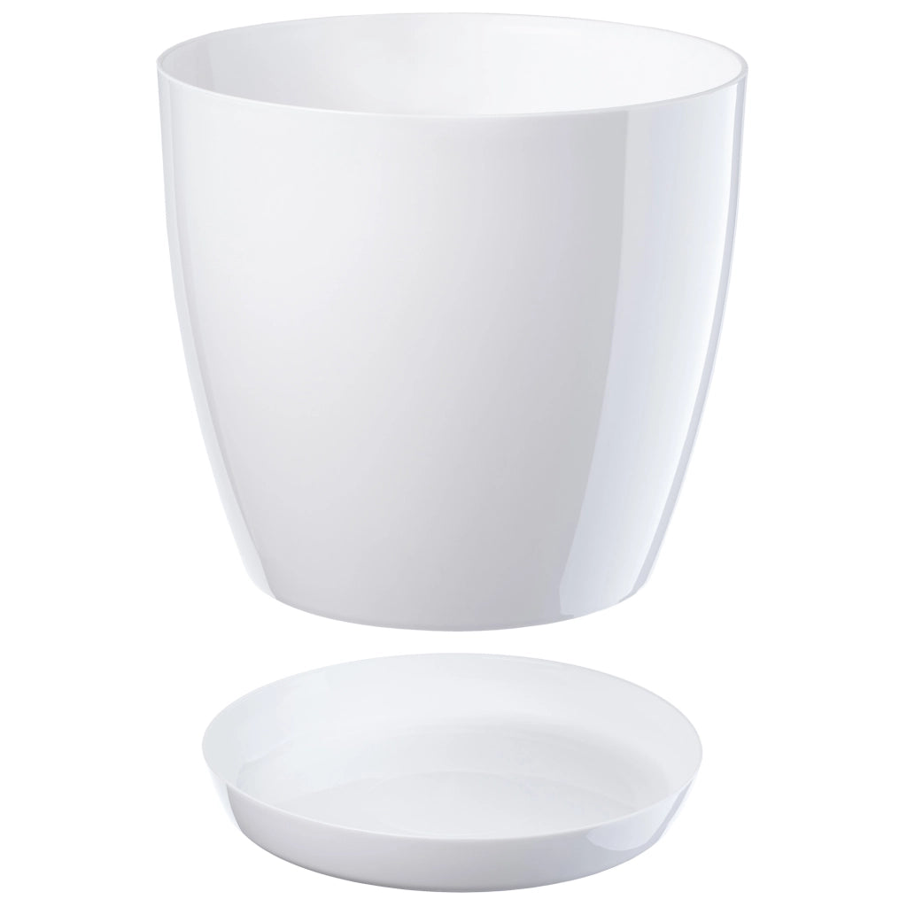 Vaso da fiori KADAX con sottovaso e coperchio in plastica, 16 cm, bianco.