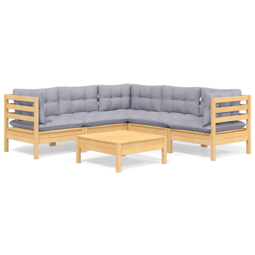 Set Divani da Giardino 6 pz con Cuscini Grigi Massello di Pino 3096676