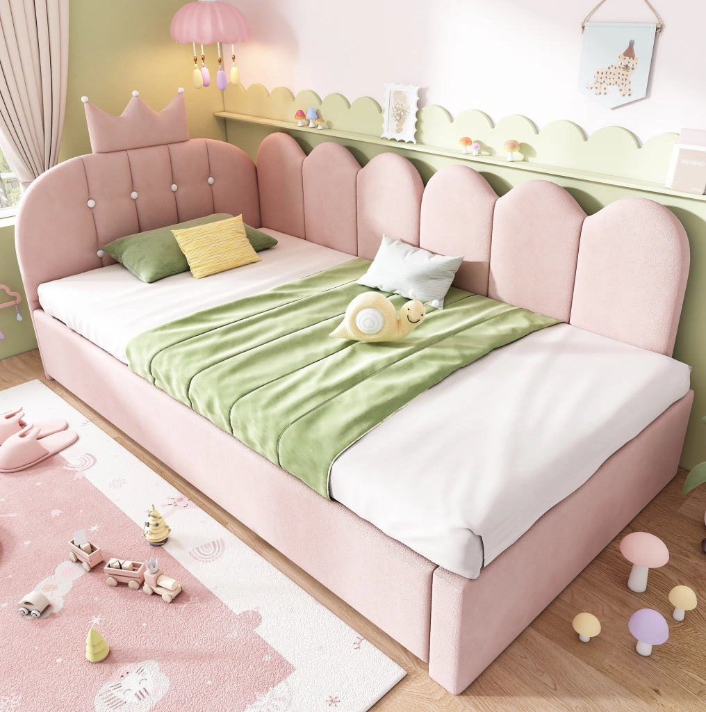 Letto da giorno 90x200 cm con letto estraibile 90x190 cm; velluto rosa