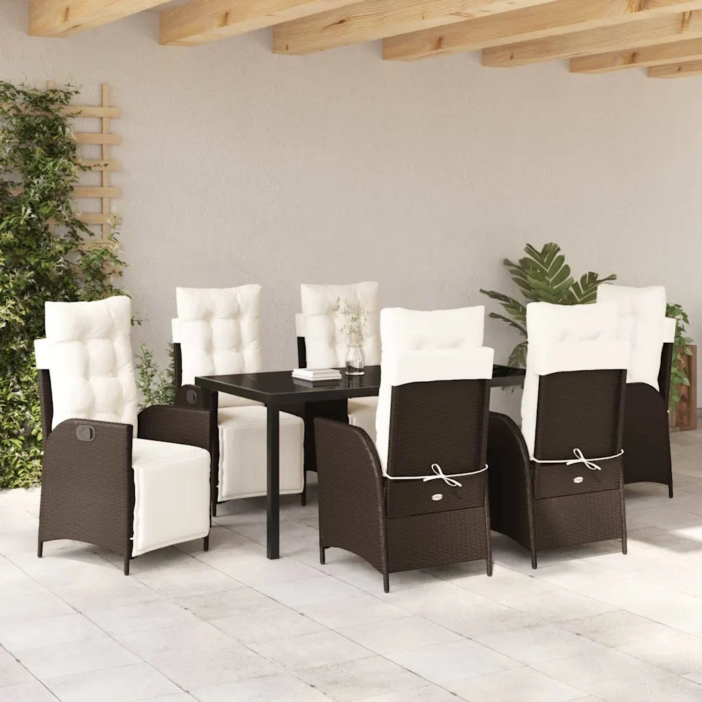 Set da Pranzo per Giardino con cuscino 7 pcs Marrone polyrattan 3380544