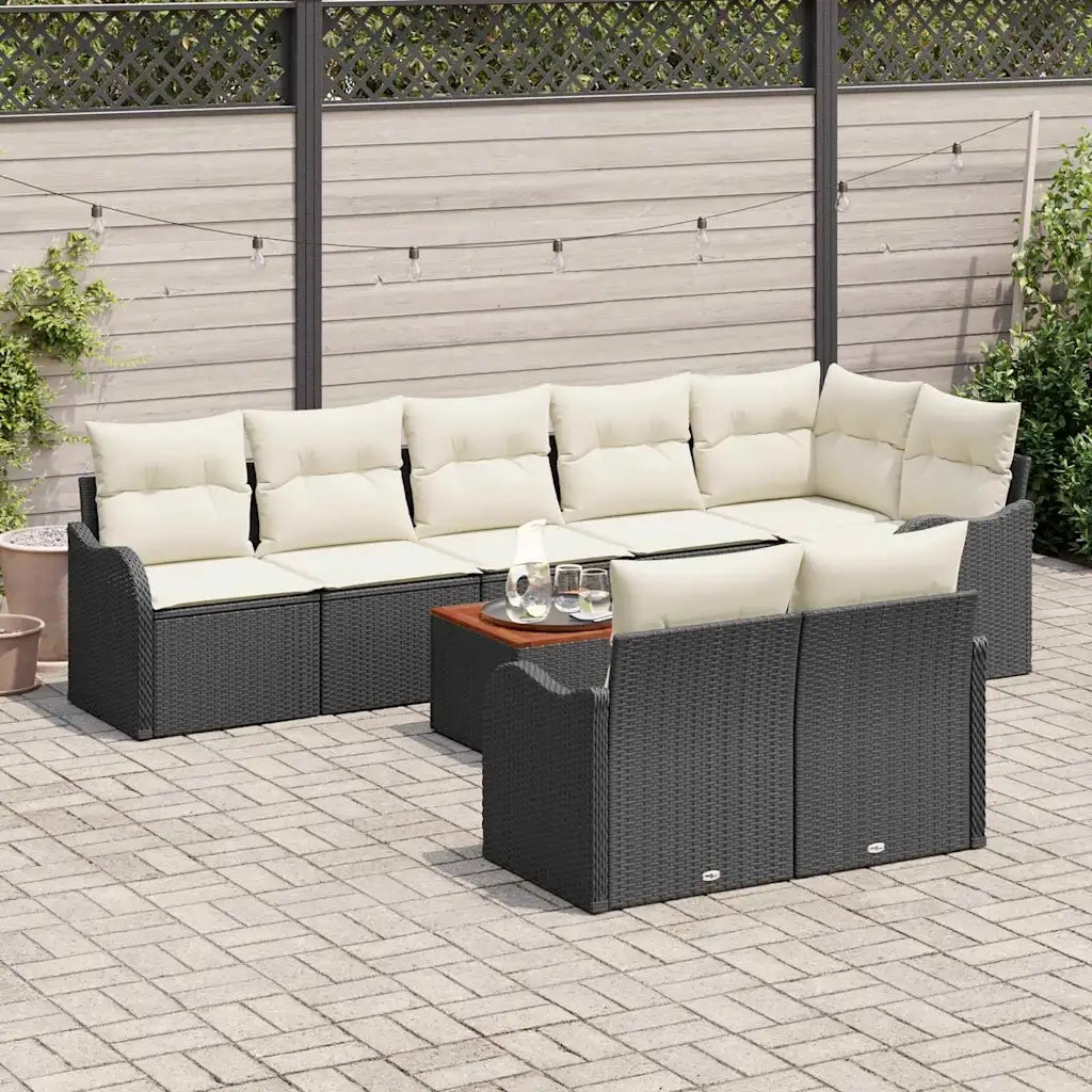 Set Divano da Giardino con cuscino 9 pcs Nero polyrattan