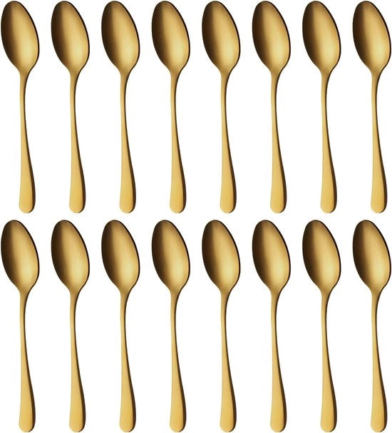 Set di cucchiai in oro matte, 16 pezzi, 20,5 cm, cucchiaio in acciaio inossidabile, serie eccellente di cucchiai per caffè, lavastoviglie, cucchiaio per mescolare, ideale per famiglie, ristoranti, feste, ecc.