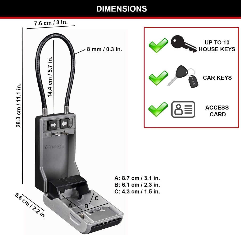 Master Lock 5482EURD Cassetta Portachiavi Select Access con Ansa Rimovibile Capienza Extra Large Combinazione a 4 Cifre colore Grigio
