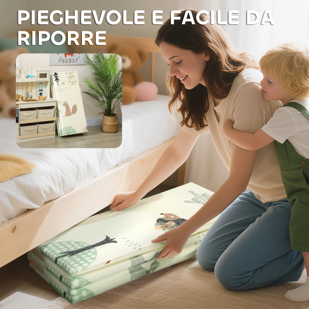 Tappeto Morbido per Bambini 196x176x1,5 cm Superficie Impermeabile in XPE a Tema Bosco