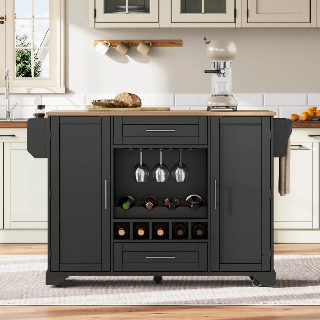 Carrello cucina con piano ribaltabile 138x45(70)x92 cm; nero e naturale; in MDF