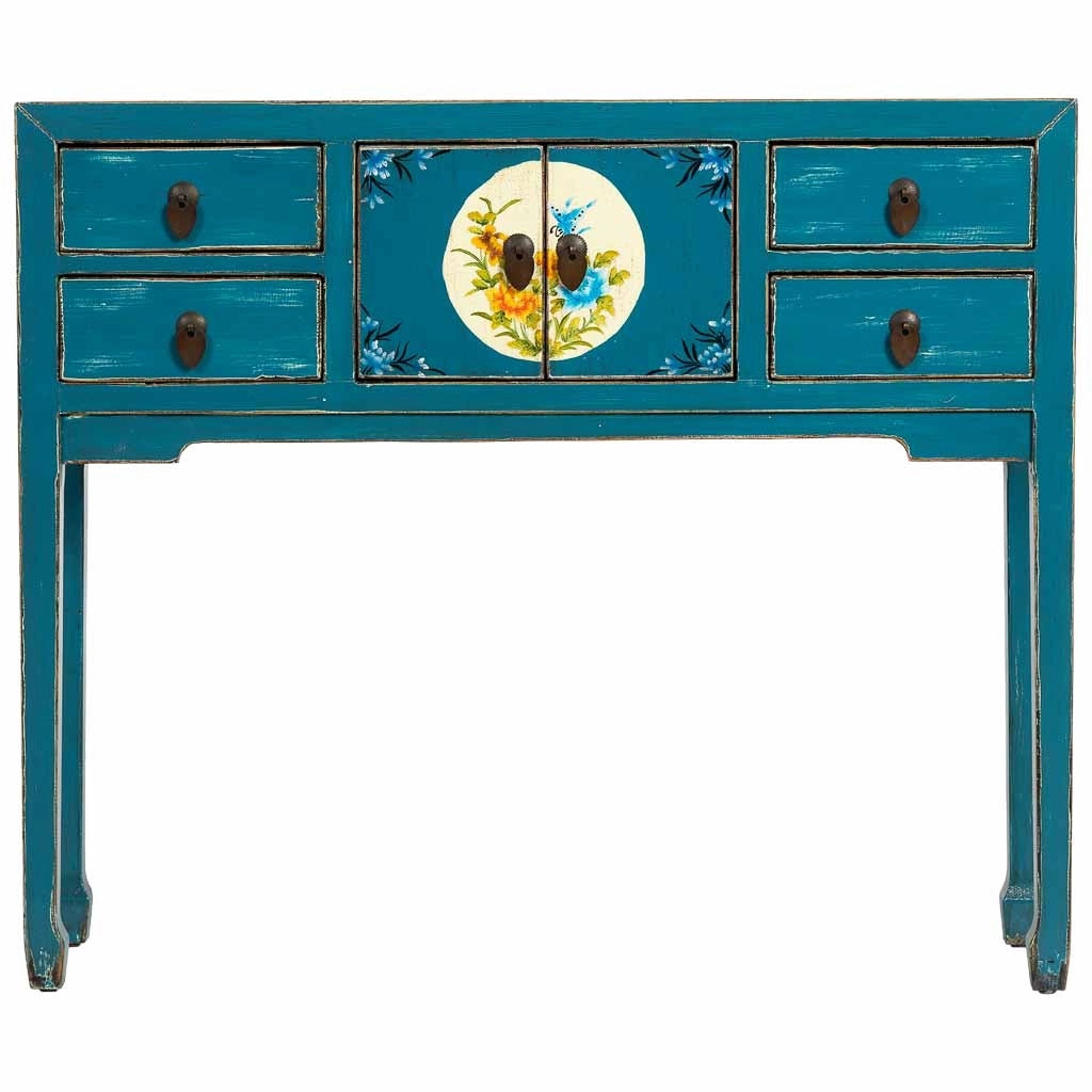Mobile da ingresso in legno blu 100x25x85h cm
