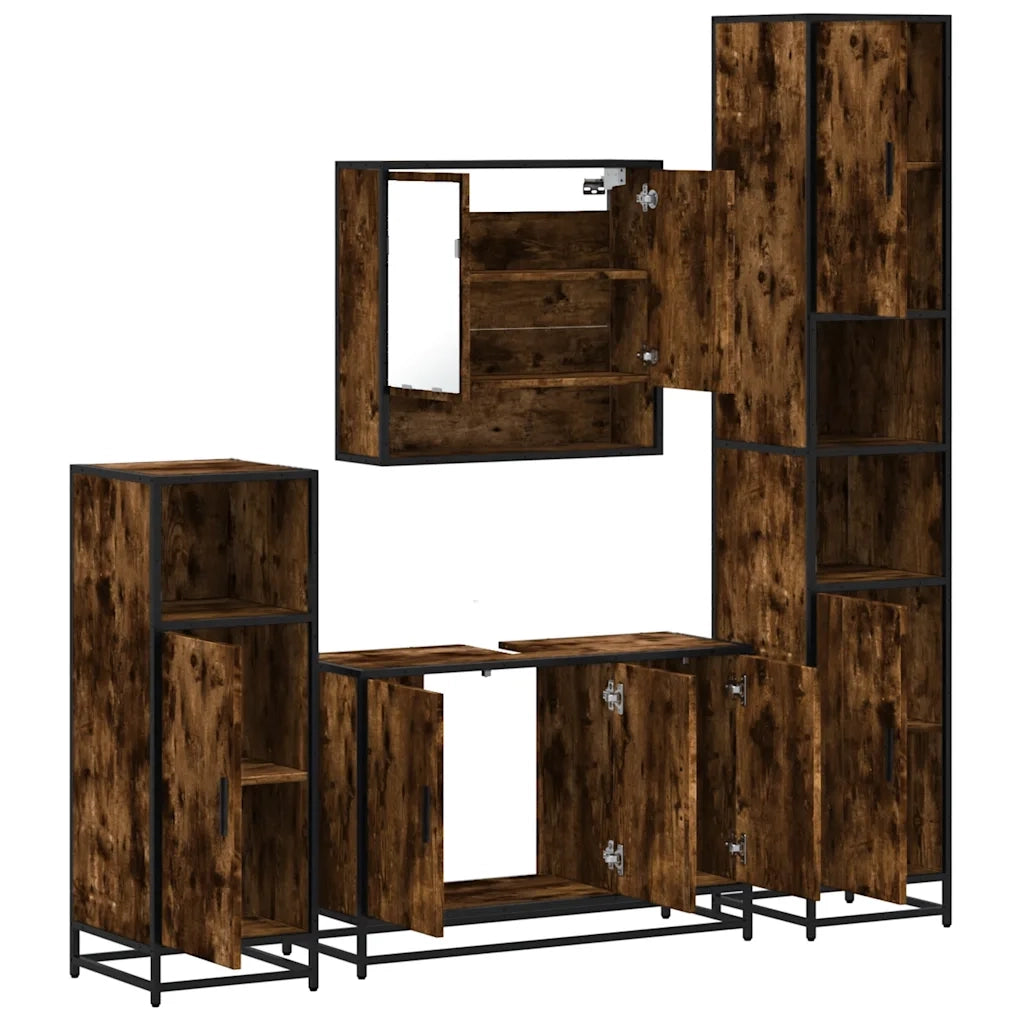 vidaXL Set Mobili da Bagno 4 pz Rovere Fumo in Legno Multistrato