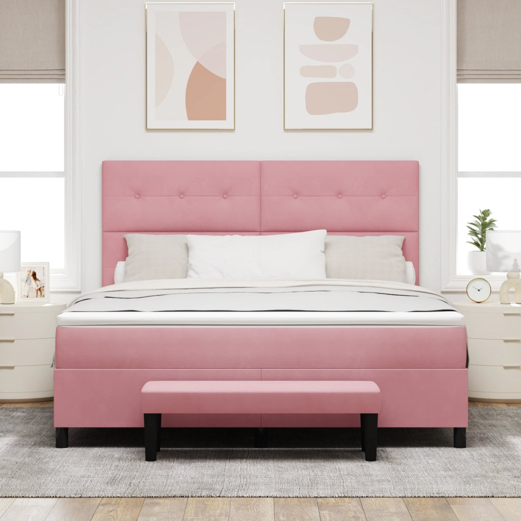 Letto a Molle con Materasso e Panchina Rosa 180x200 cm Velluto