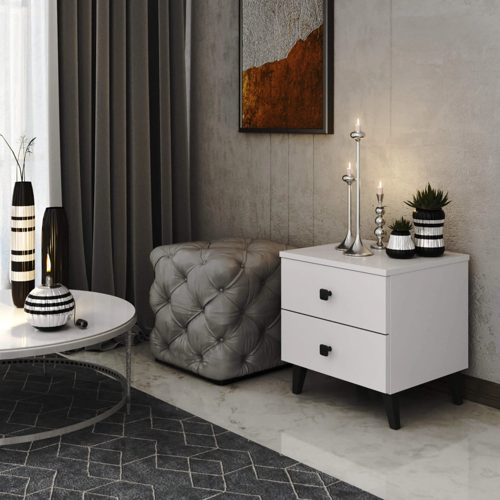 Comodino AKORD MOBI color bianco con 2 cassetti L40 x H43 x P37 cm