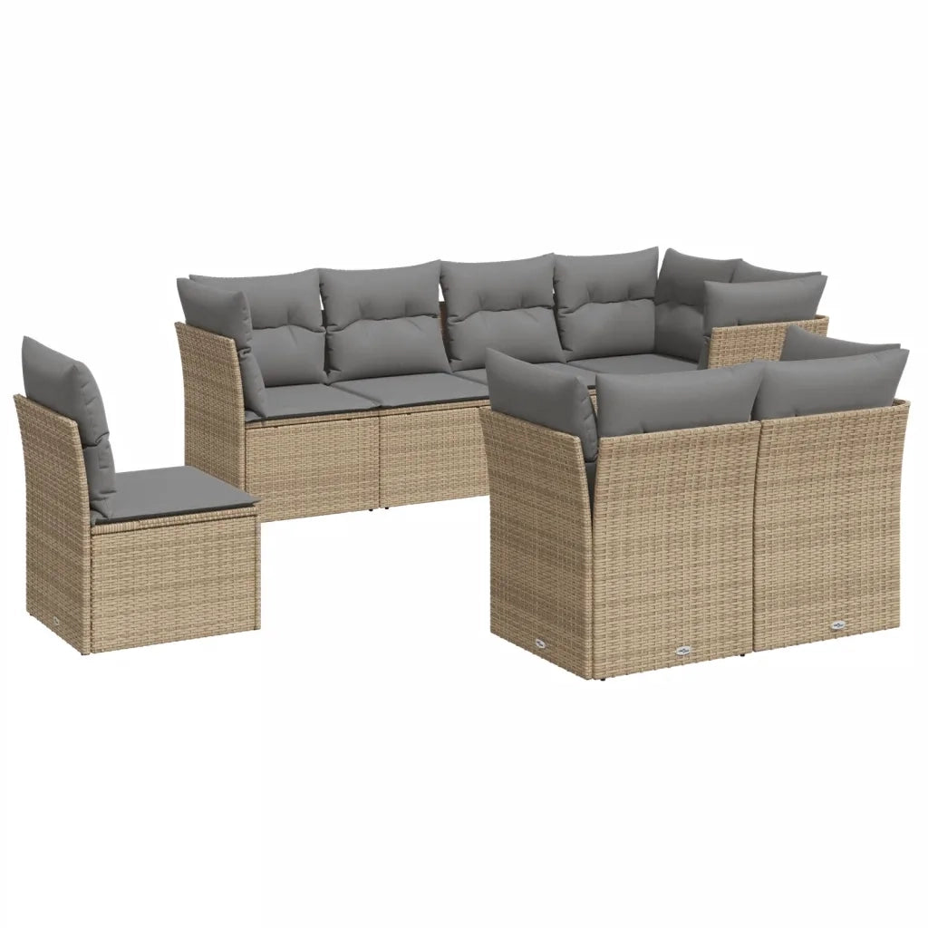 Set Divano da Giardino 8 pz con Cuscini Beige in Polyrattan 3217929