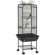 Gabbia per Uccelli con Ruote, Mangiatoie e Ripiano ¨C Zephmum ¨C Grigio Scuro 62.5x62.5x146 cm