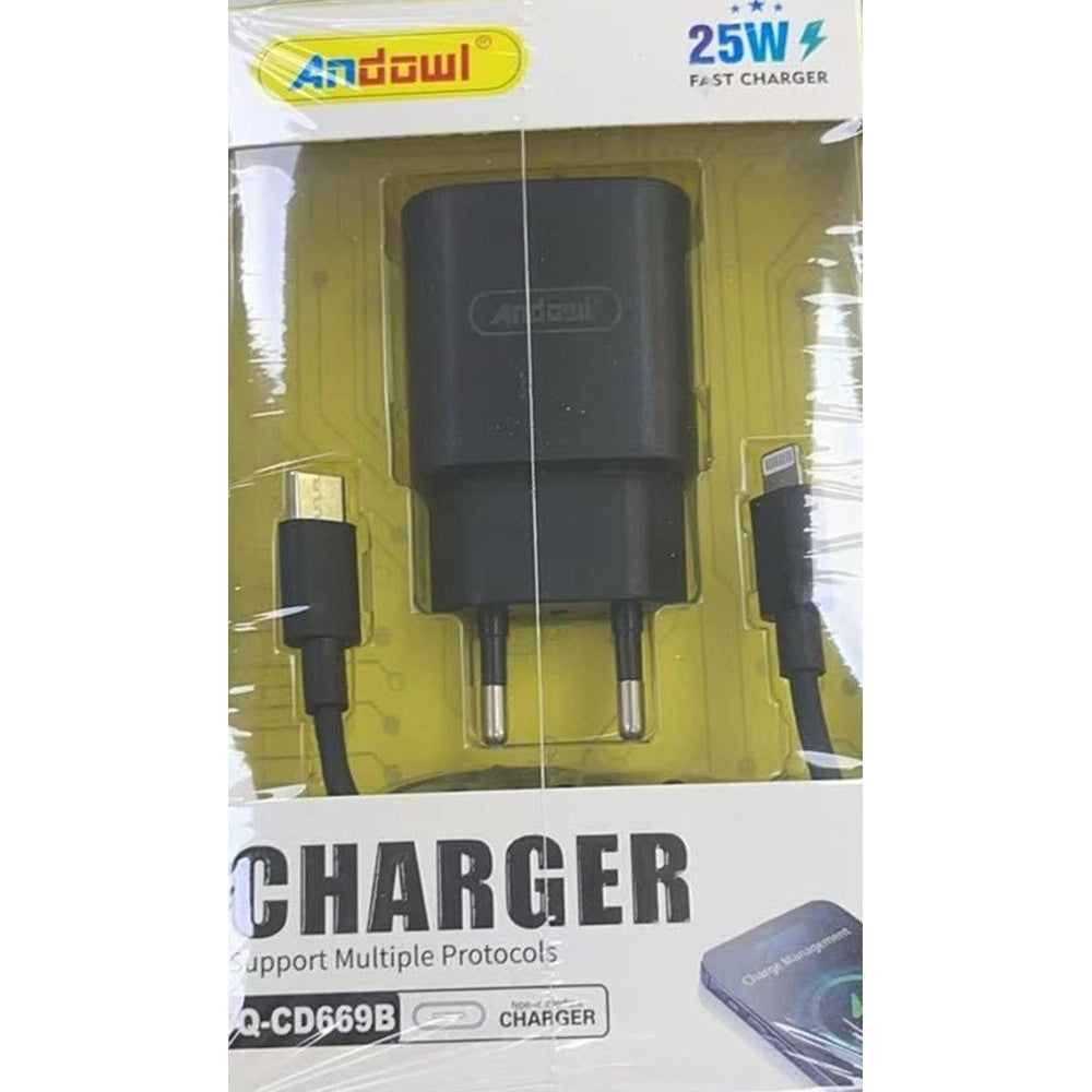 Trade Shop - Caricabatterie Da Muro A Ricarica Rapida Con Cavo Da Type-c A Lightning Da 25 W Q-cd669b -