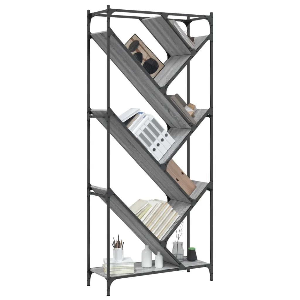 Libreria Grigio Sonoma 79x30x180cm Legno Multistrato e Metallo