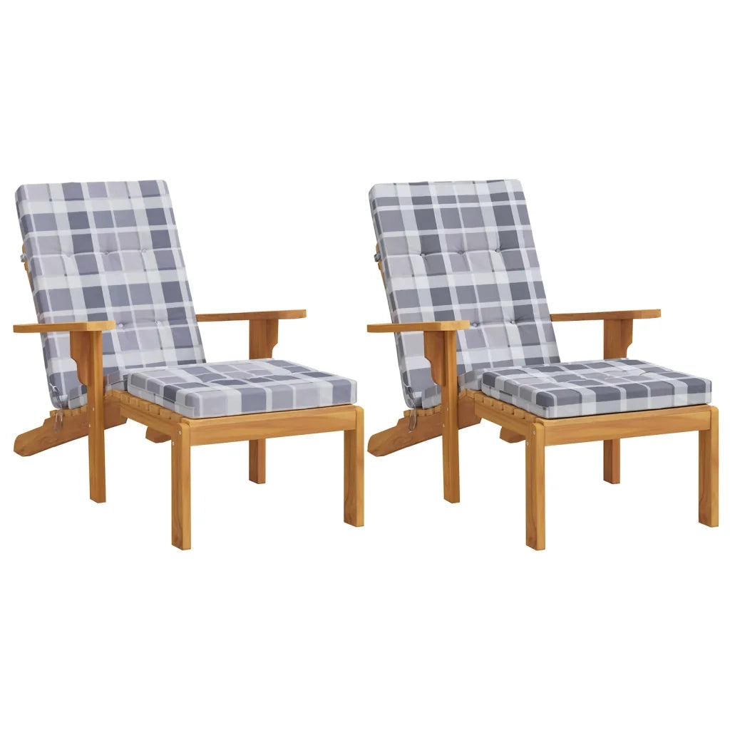 Cuscini Sedia Sdraio 2pz Motivo Quadri Grigio in Tessuto Oxfordcod mxl 118329