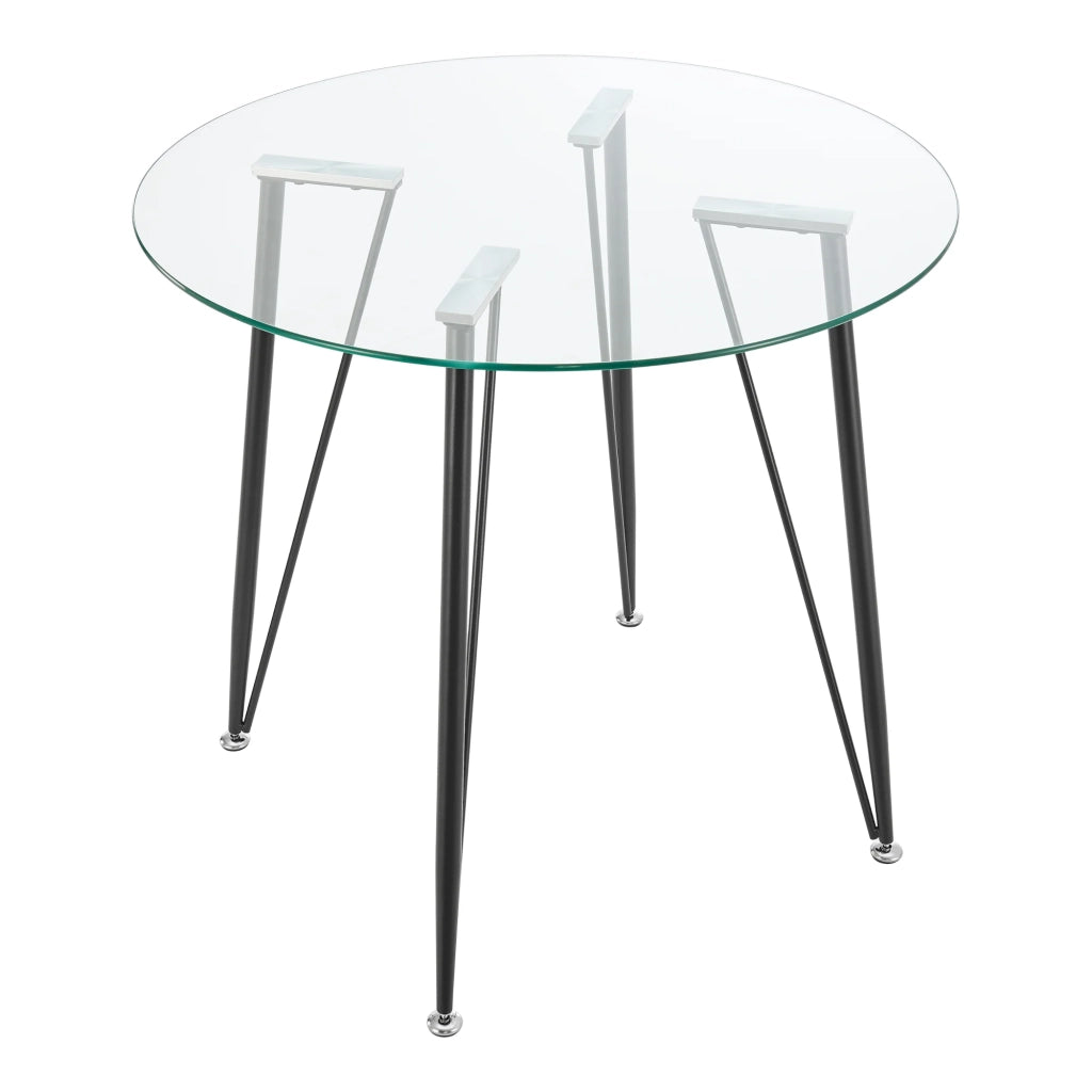 Tavolo da pranzo rotondo vetro temperato acciaio laccato 72 x 80 cm nero trasparente 03_0008807