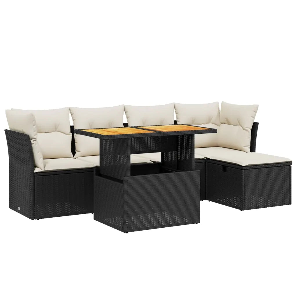 Set Divano da Giardino 6 pz con Cuscini Nero in Polyrattancod mxl 114375
