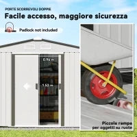Casetta da Giardino in Lamiera d'Acciaio con Doppie Porte Scorrevoli, 277x195x192cm, Argento