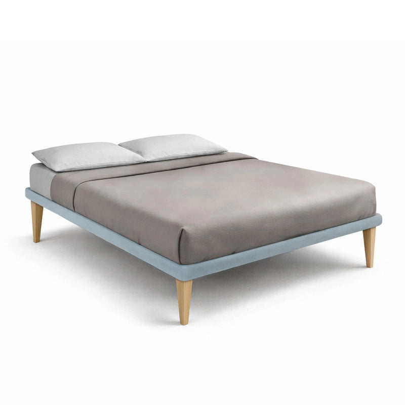 Letto imbottito Letto Matrimoniale alla Francese 140x200 cm Tessis - Con rete,Microfibra,Azzurro