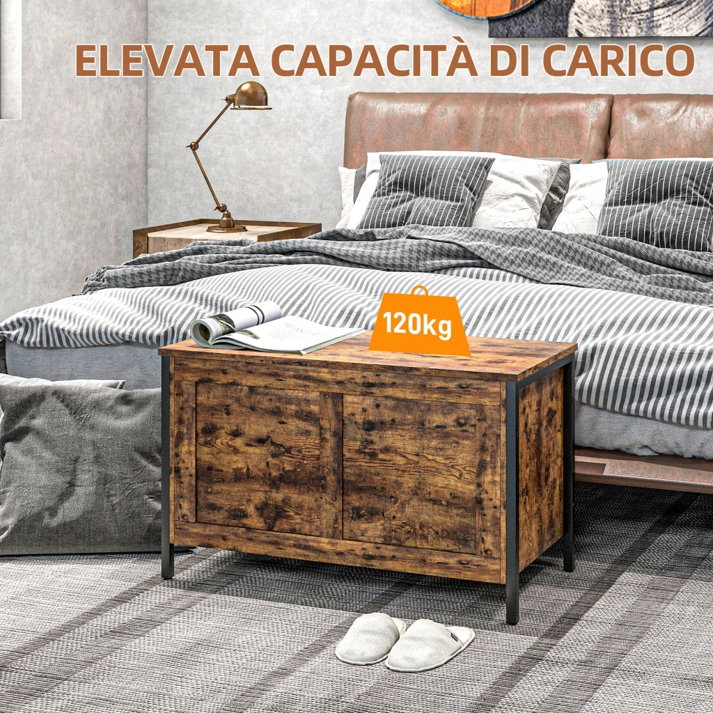 Cassapanca in Legno Stile Industriale 80x40x49cm Contenitore 95L Marrone