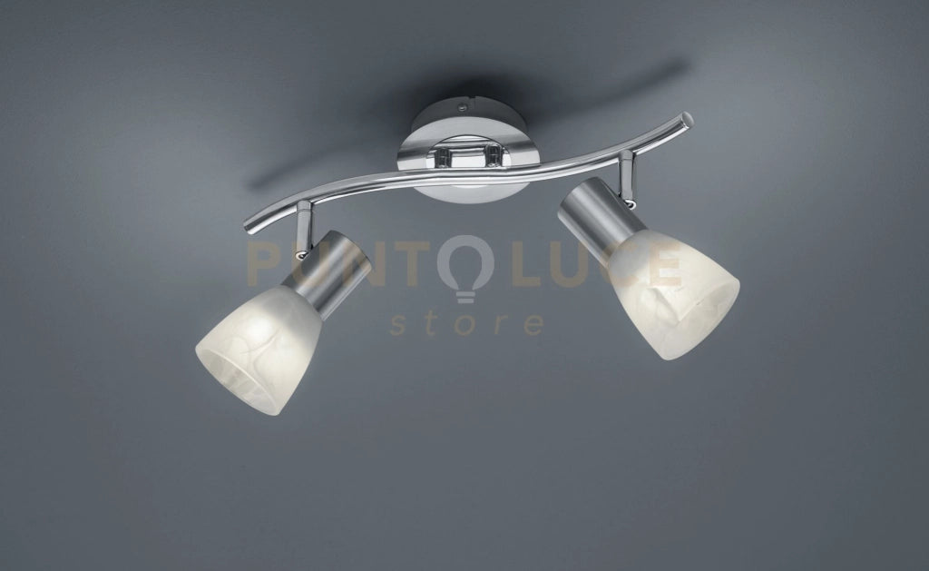 LEVISTO BARRA 2 SPOTS ORIENTABILE  ACCIAIO + VETRO  L.33CM 2 LUCI ATTACCO E14  LAMPADINE INCLUSE 9,8W 940lm, 3000K