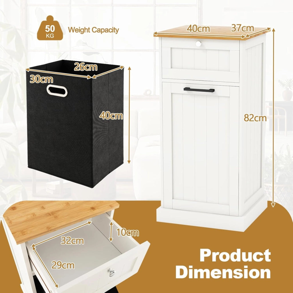 Armadio per Lavanderia in Legno con Cassetto e Cesto Estraibile per Biancheria, 40 x 37 x 82 cm, per Bagno (Bianco)
