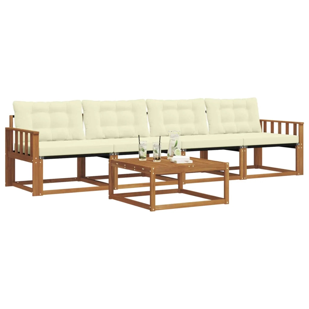 Set di divani da esterno con cuscino 5 pcs Naturale e Crema