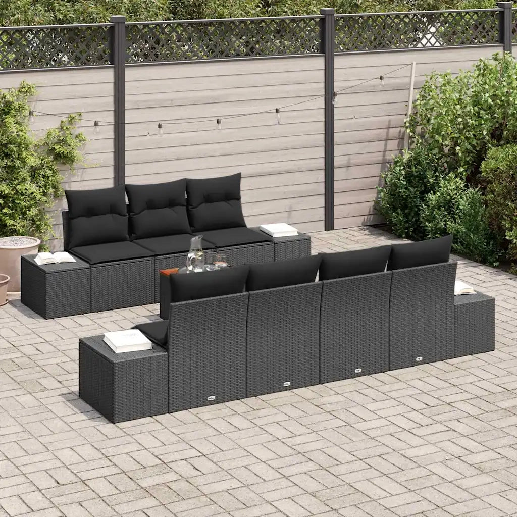 Set Divano da Giardino con archiviazione 8 pcs Nero polyrattan 3356588