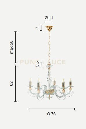 LAMPADARIO 1306 5 LUCI BIANCO E CROMO ATTACCO E14 D.76CM
