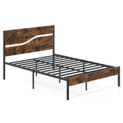 Letto piattaforma industriale con testiera e pediera in legno, Letto in metallo struttura letto per materasso 200 x 140 cm Marrone-Letti e strutture