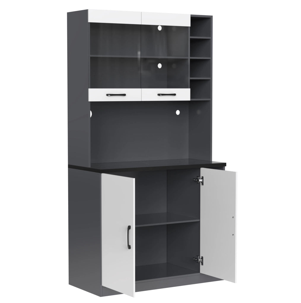 Mobile cucina moderno 100x47x187 cm in MDF e vetro rinforzato; grigio e bianco con LED