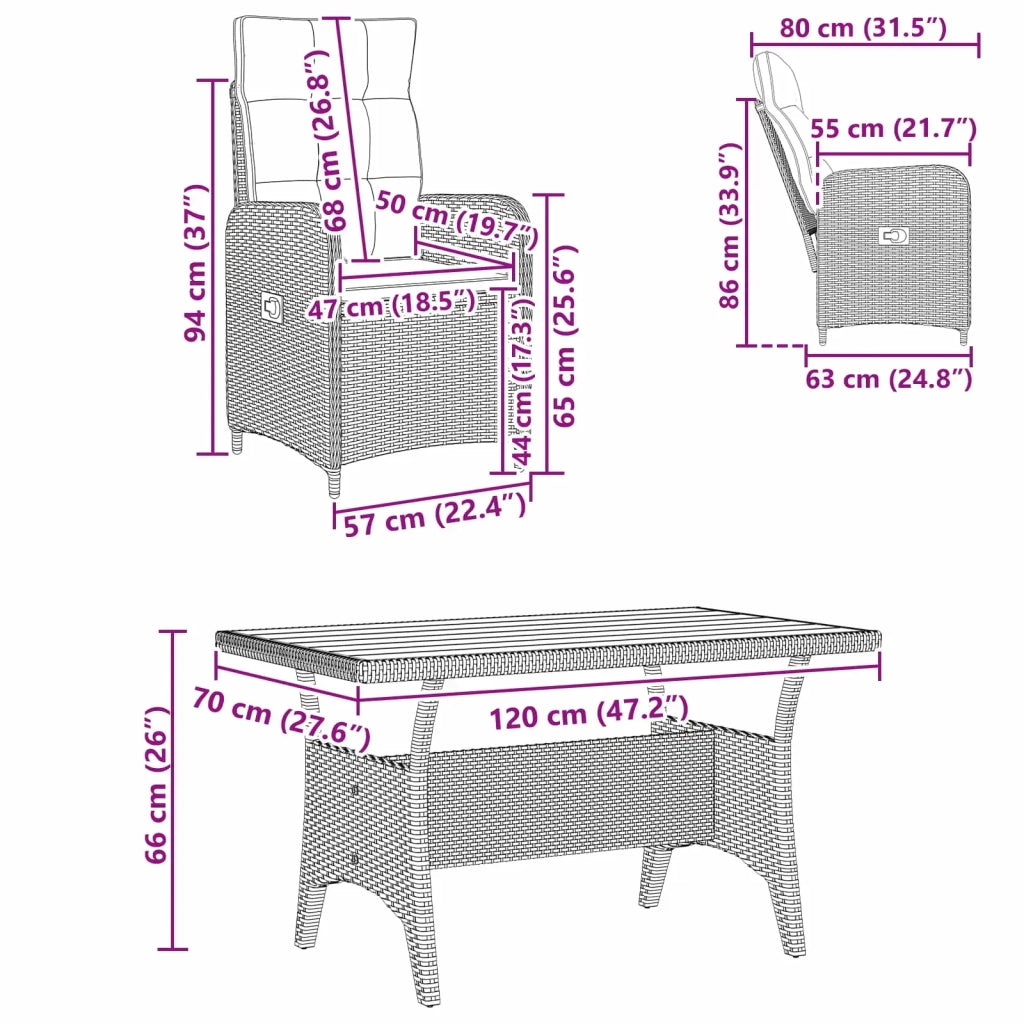 Set da pranzo per esterni 5 pcs Nero polyrattan 3422257
