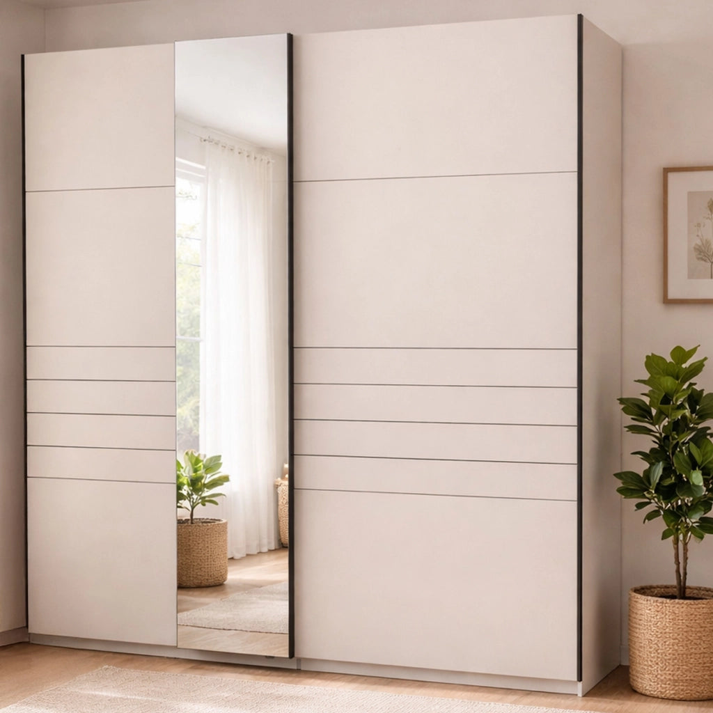 Armadio Camera da Letto Spartano, Guardaroba Grande Appendiabiti, 220x217.5h cm Bianco Crema