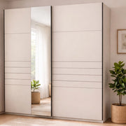 Armadio Camera da Letto Spartano, Guardaroba Grande Appendiabiti, 220x217.5h cm Bianco Crema