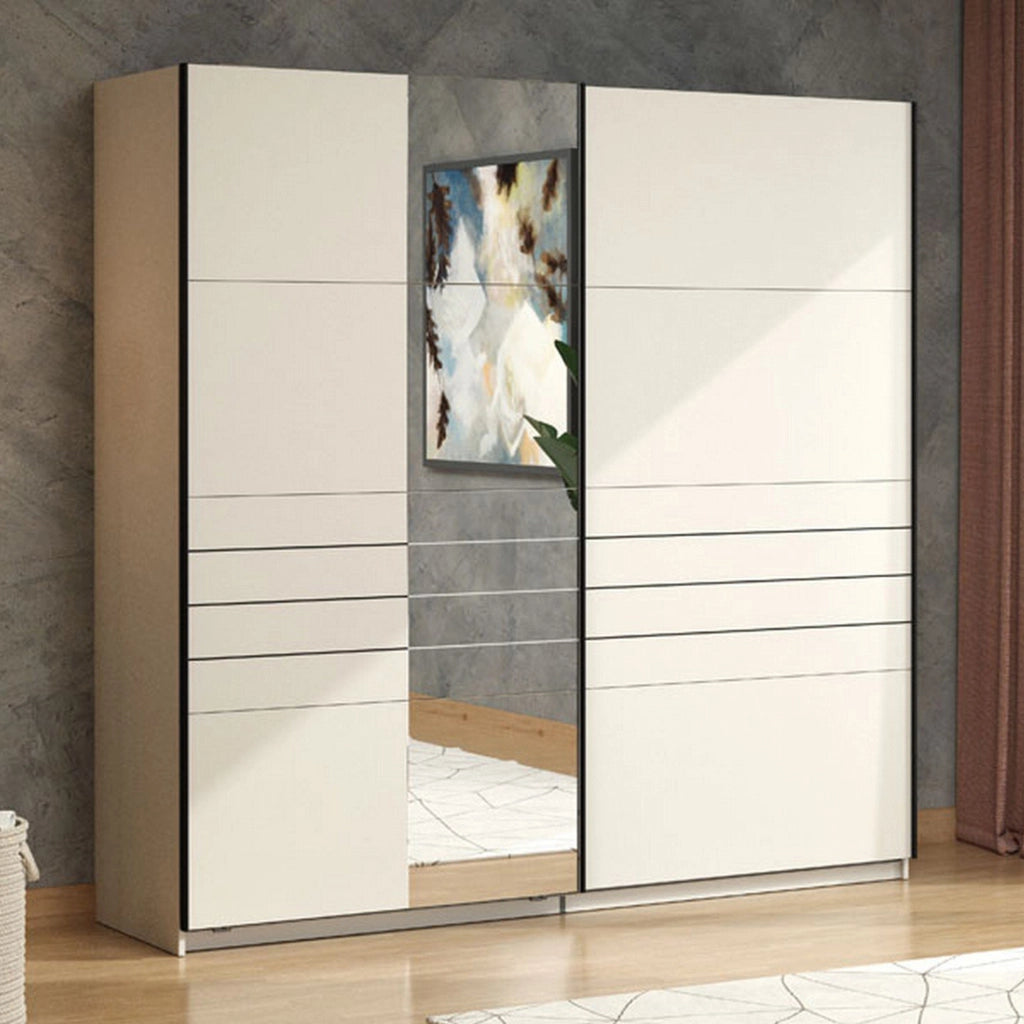 Armadio Camera da Letto Spartano, Guardaroba Grande Appendiabiti, 220x217.5h cm Bianco Crema