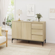 Credenza Bassa Kistiandi a 2 Ante e 3 Cassetti 77 x 120 x 40 cm - Effetto Rovere Chiaro [en.casa]