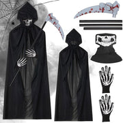 Costume da Halloween - Il Senza Carne - Costume del Carnefice - Cappuccio Nero - Manopole da Testa di Morte - Faccia da Morte - Materiale Respirante - Costume Horror