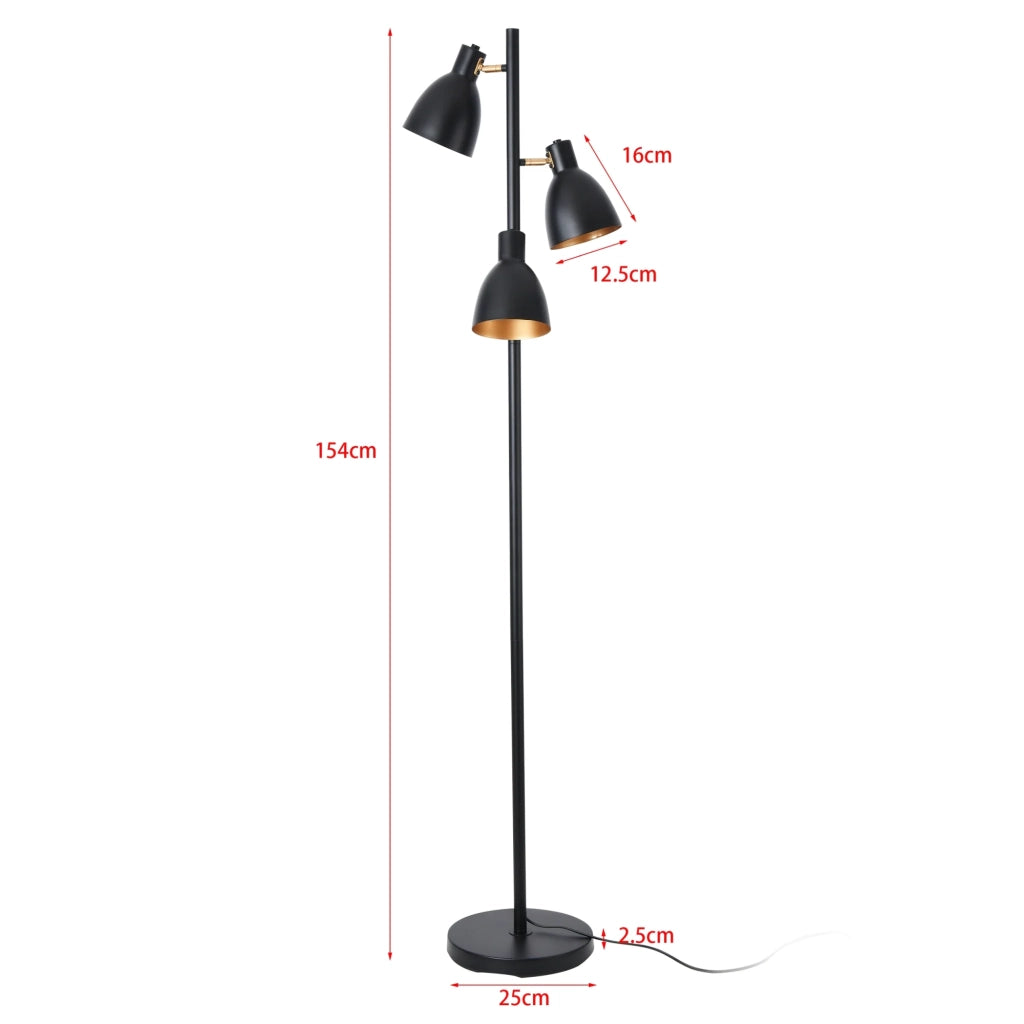Lampada da terra dallo stile senza tempo elegante illuminazione di design per soggiorno camera da letto ufficio Wattsitney con 3 attacchi E14 metallo altezza 154 cm nero e oro 03_0009540