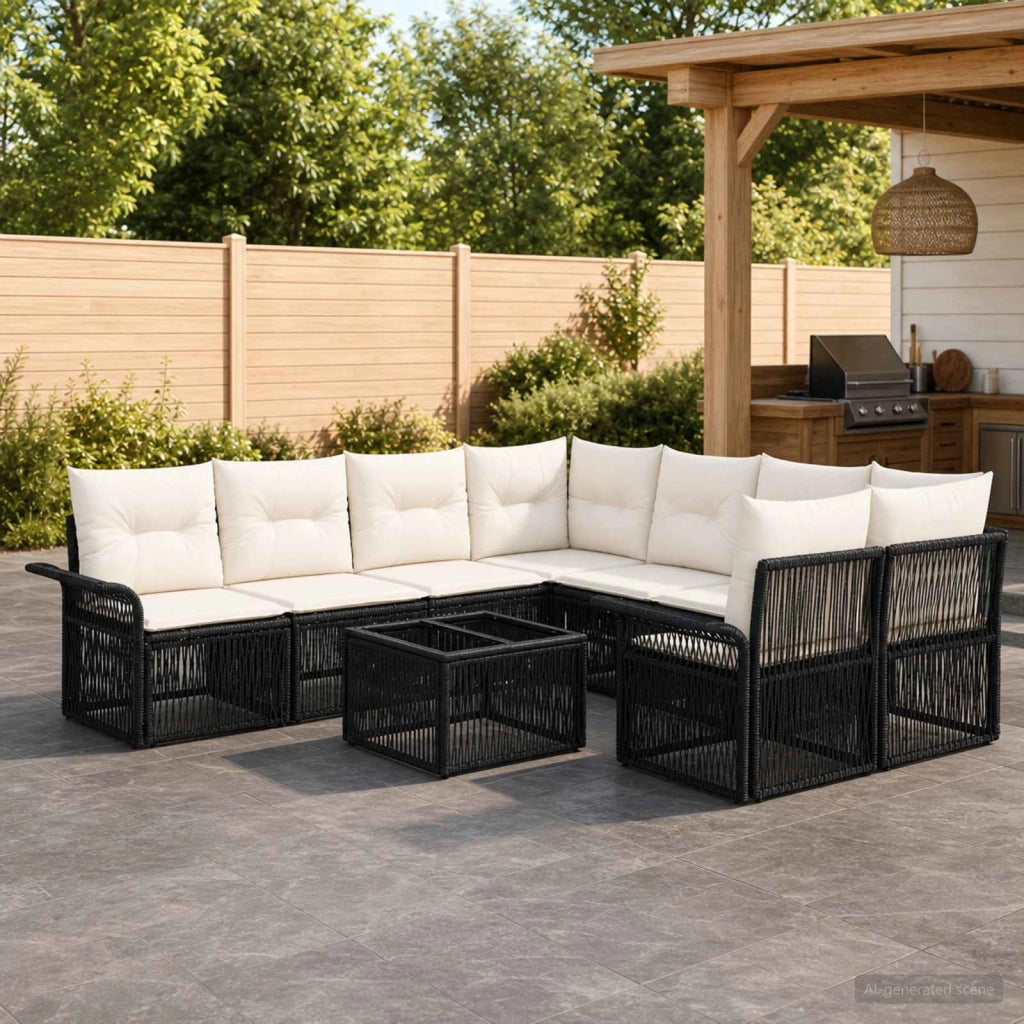 Set Divano da Giardino 9 pz Nero polyrattan 3434776
