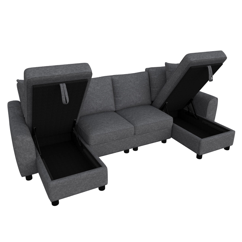 Divano modulare a U in chenille grigio con penisole, 3 colli, 280 ¡Á 137 ¡Á 84 cm