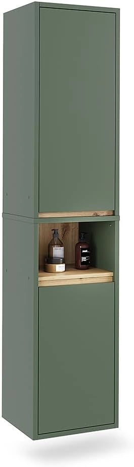 Armadio per il bagno Viola, Verde/Artigianale, 38 x 170 cm con 2 porte